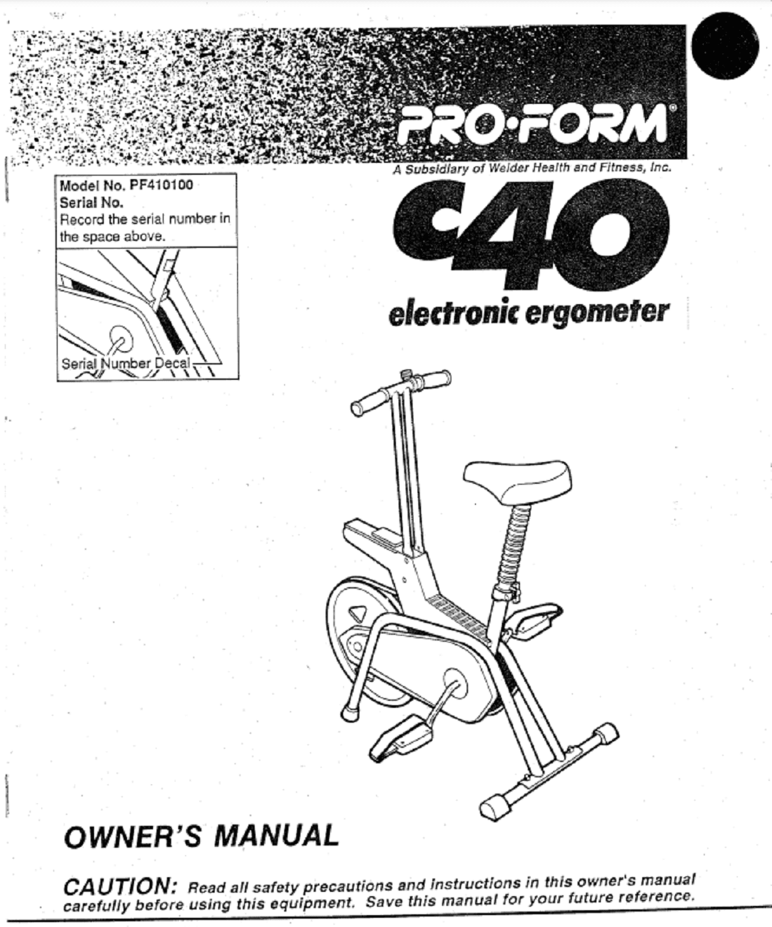 Owners Manual 102533 Works W C40 PF410100 ProForm Stationary Bike Walmart