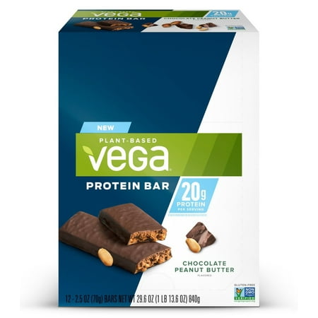 Vega Plant Protein Bar, Chocolate Peanut Butter, 20g Protein, 12