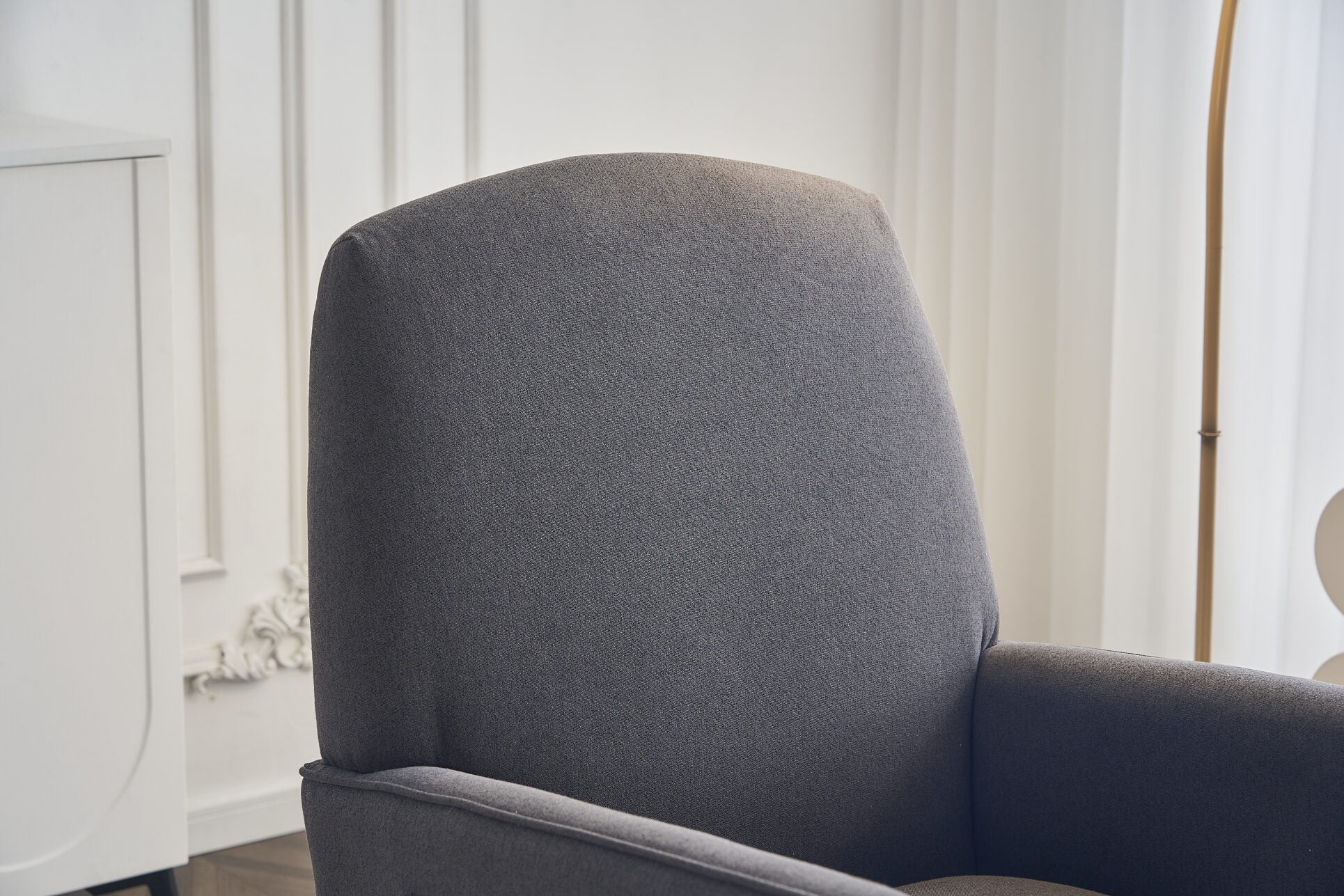 Cotton Linen Rocking Chair with Pull Out Footrest, Side Pockets and Non-slip Mats Legs for Living Room, Bedroom, Nursery, Balcony, Dark Gray