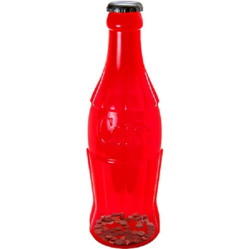 1 Clear and 1 Red 12 Inch Coin Bank 2 Pack Bundle Coca-Cola Coke Bottle Bank for Saving and Storing Coins Bundle Includes 