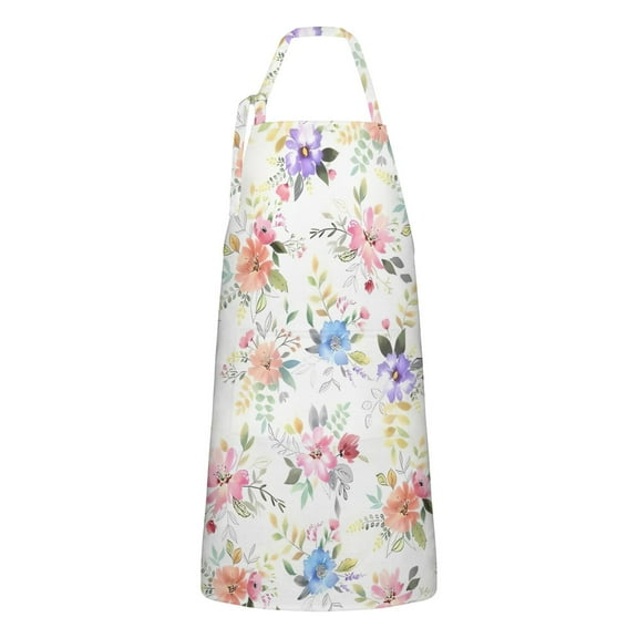 Pioneer Flower Floral Print Pattern Apron-Garden Aprons for Women with Pockets-Cotton Linen Waterproof Kitchen Cooking Gardening Aprons Adjustable for Kitchen,Cooking,BBQ and Salon 33x27 Inch