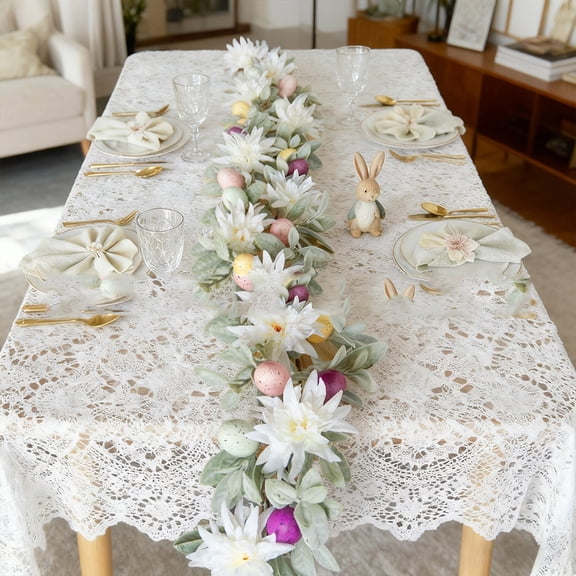 Kugisaki Easter Decoration Galand 71 Inch Easter Eggs Galand with Flowers for Table Centerpiece Mantle Window and Party Decoration