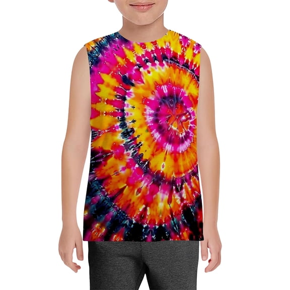 YunPes  Boys Tank Tops Sleeveless Crewneck T-shirt Fashion Gradient Tie Dye Athletic Undershirts Summer Kids Quick Dry Sweatshirt Tops