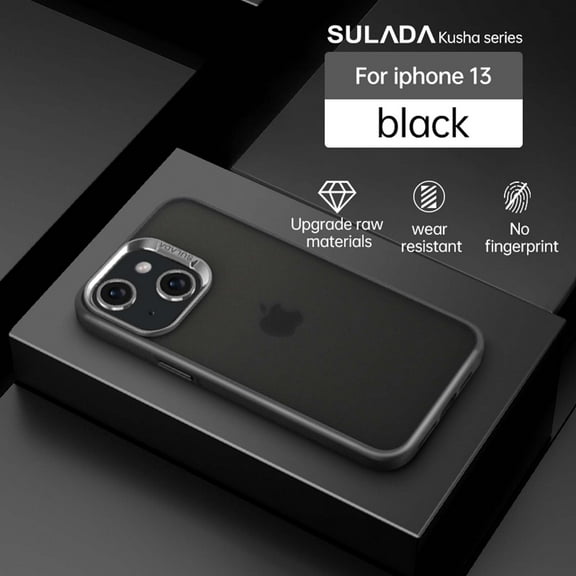 Matte Phone Case for iPhone 13,Shockproof Military Grade Drop Protection,Metal Button and Metal Photo Frame,Frosted Translucent Back Phone Cover, Anti-Fingerprint,Anti-fall,Black