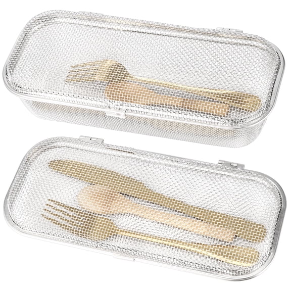 2 Pack 304 Stainless Steel Dishwasher Basket for Small Items – Mesh Silverware Holder for Utensils, Chopsticks & Scoops, Fine Mesh Draining, Secure Latch (Two Sizes)