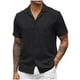 thumbnail image 1 of Playera Elvqul de Hombre Liso Manga Corta Casuales Solapa Lino Abotonada Negro, 1 of 5