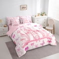 thumbnail image 3 of Homewish Pink Dreamy Castle 7-Piece Twin Bedding Sets,Cute Bowtie Ribbon Bedding Comforter Set,Fairy Tale Princess Sheet Sets For Girl Teens,Luxury Bedroom Decor Reversible, 3 of 8
