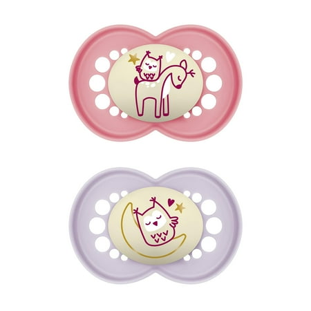 MAM Night Pacifier, 6-16 Months, Girl, 2 pack