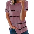 thumbnail image 2 of Hauts d'Été pour Femmes Grande Taille à Manches Courtes Mode T-shirt Ample à Manches Courtes pour Femmes Col Rond Hauts à Imprimé Rayé T-shirt à Col en V pour Femmes en Liquidation, 2 of 5