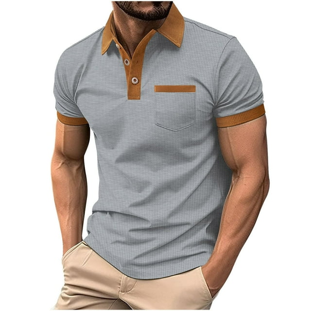 Birdeem Chemises pour Hommes T-Shirt Décontracté Couleur Unie Col Rabattu Manches Courtes Hauts Blouse