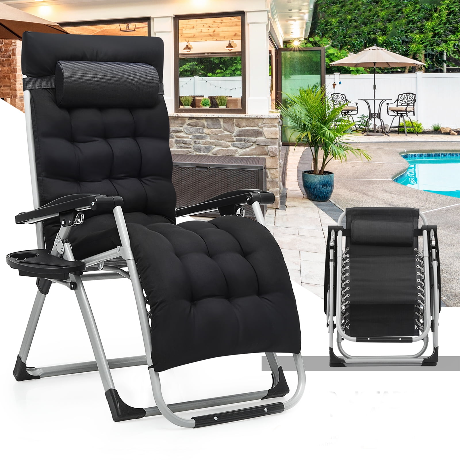 Outdoor Wicker Chaise Lounge Chair Adjustable Reclining Patio Lounge