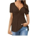 thumbnail image 2 of Wycnly Womens Blouses and Tops Dressy Front Fashion Twistted Knotted Pleated Hem Plus Size Tunic Shirts Summer Solid V-Neck Short Sleeve Cute Tees Tops Wine XL, 2 of 6