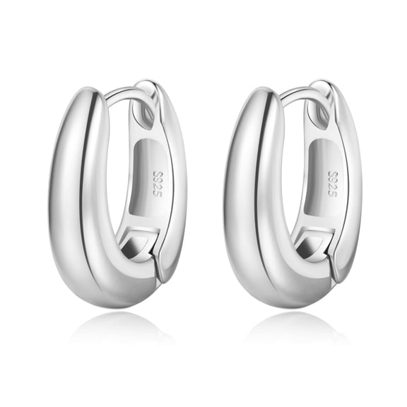 VEEDOFA Small Chunky Silver Hoop Earrings for Women, Silver Plated CZ Lightweight Huggie Hoops