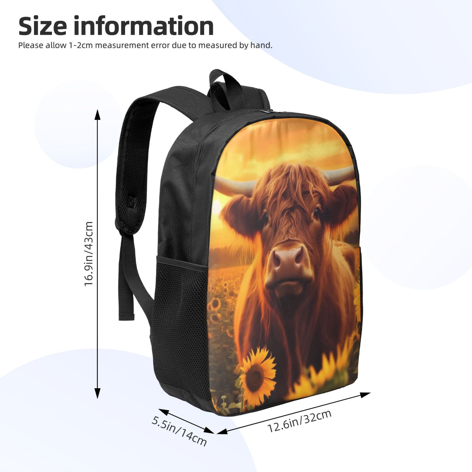 Xecao Vintage Sunflower Cow A print Travel Backpack, Large Computer Backpack for Men Women, College School Rucksack Book Bag
