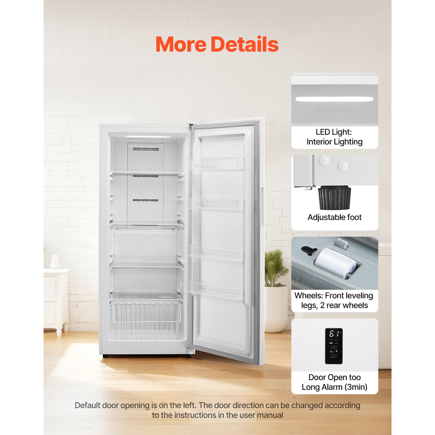 KFFKFF Convertible Upright Freezer/Refrigerator, Upright Freezer/Refrigerator, Cold Rolled Steel Coating PCM HIPS, 28×31.8×68 in