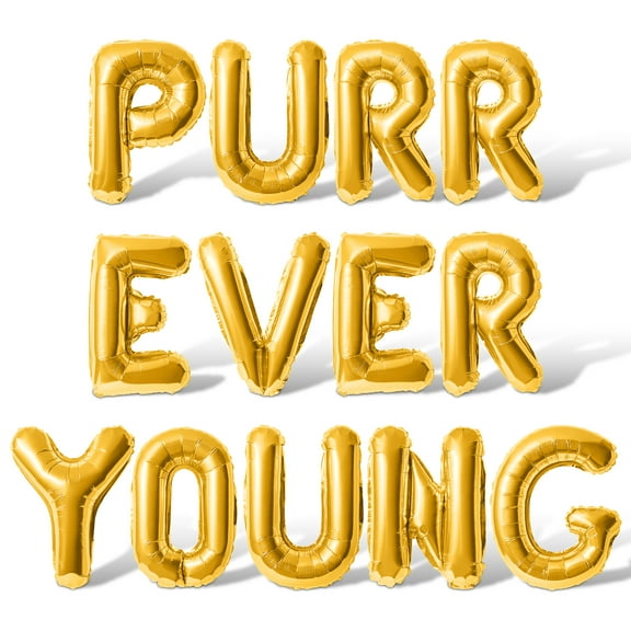 Letter Balloons - PURR EVER YOUNG 16" Inch Alphabet Letters Foil Mylar Balloon Cat Birthday Party Banner (Gold)