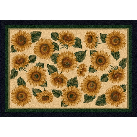 Milliken Beige Floral Area Rug Sunflower Garden Golden - Aprx 3' 10" x 5' 4"
