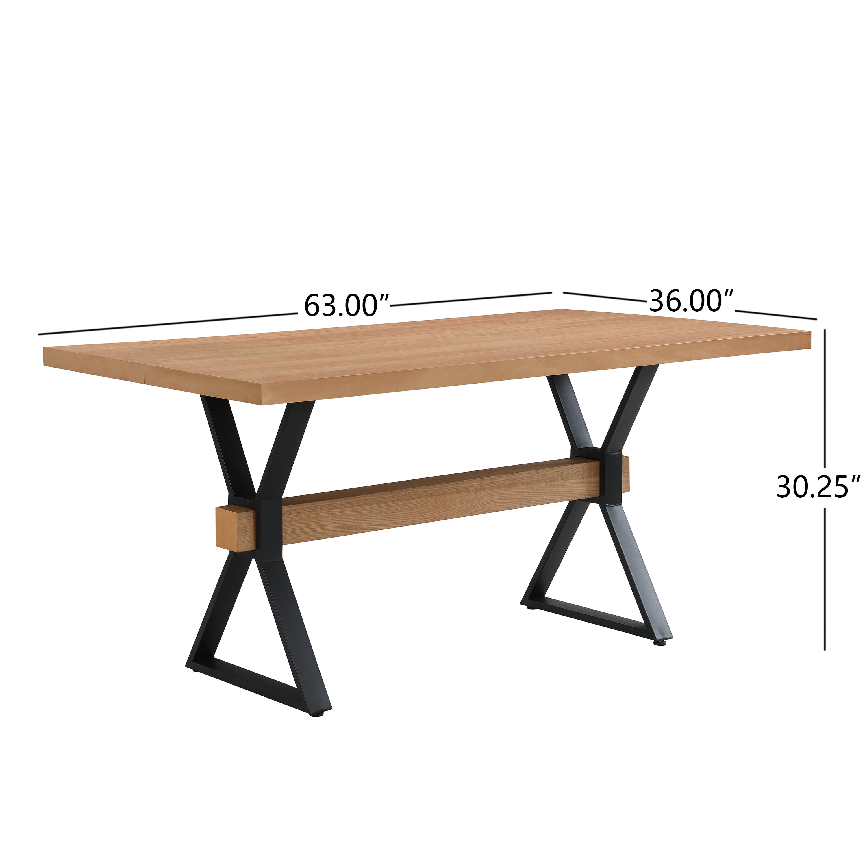 Euroco 63" Wood Rectangular Dining Table for 4-6, Kitchen Table with X-shaped Metal Legs for Kitchen Dining Room,Living Room,Natural