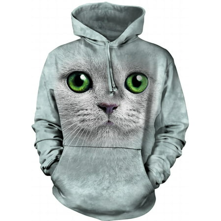 White Cotton Green Eyes Face Hd Awesome Animal Hoodie (Large) NEW