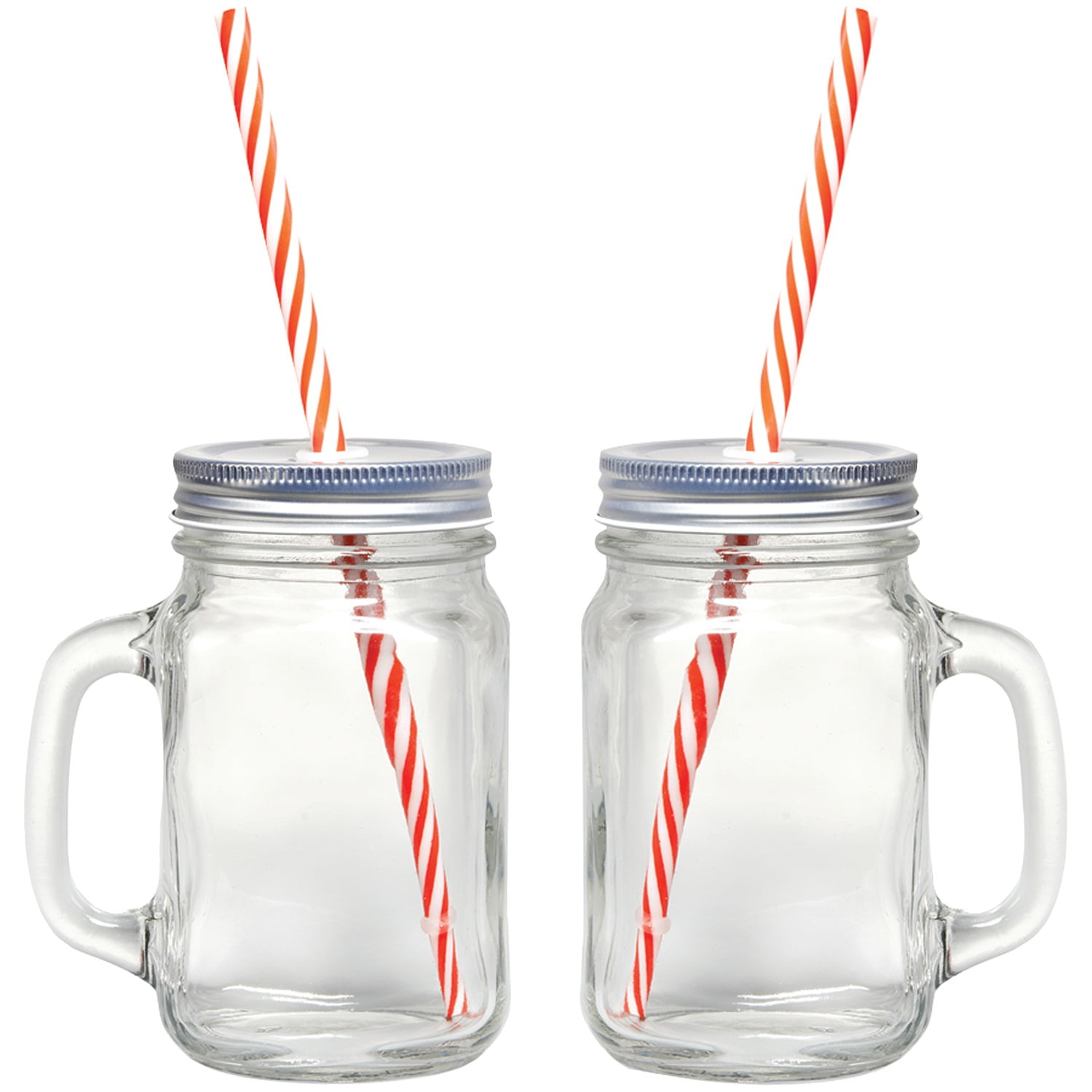 Gourmet by Starfrit 080049-006-0000 16-ounce Mason Jar Mugs, 2 Pack with  Straws