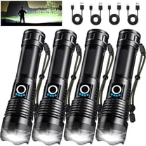 4 Pack Rechargeable LED Flashlights High Lumens, 90,000LM Super Bright Flashlight, Adjustable Powerful Flash Light with USB Cable & 5 Modes, Waterproof Handheld Flashlight for Home Camping