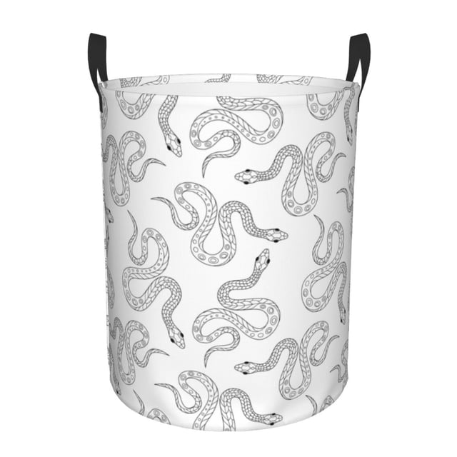 Balery Hand Drawn Snake Cesta de ropa redonda con asas, impermeable, independiente, para ropa, juguetes, dormitorio y familia-Medium