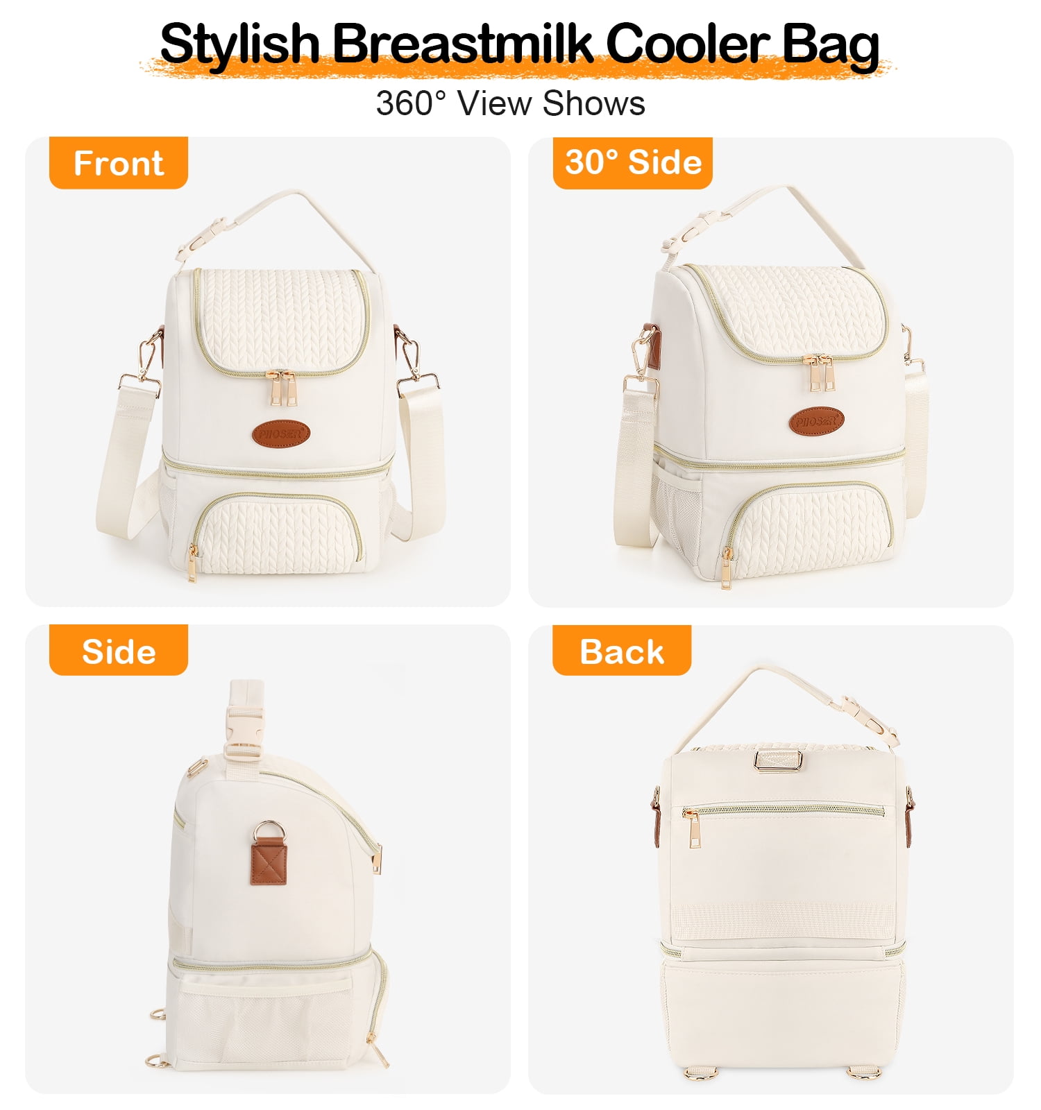 Breastmilk Cooler Bag with Ice Pack Fits 6 Baby Bottles Up to 9 Ounce, Insulated Baby Bottle Tote Bags, Double Layer Waterproof Leak-Proof with Shoulder Strap for Nursing &Working Mom