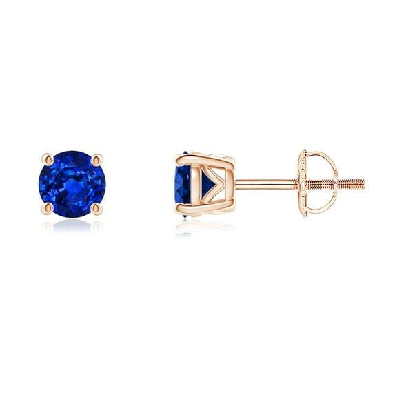 ANGARA Natural Vintage Style Blue Sapphire Solitaire Stud Earrings in 14K Rose Gold for Women (Size-4.5mm) | September Birthstone, Anniversary, Jewelry Gift for Women | Natural Blue Sapphire Earrings
