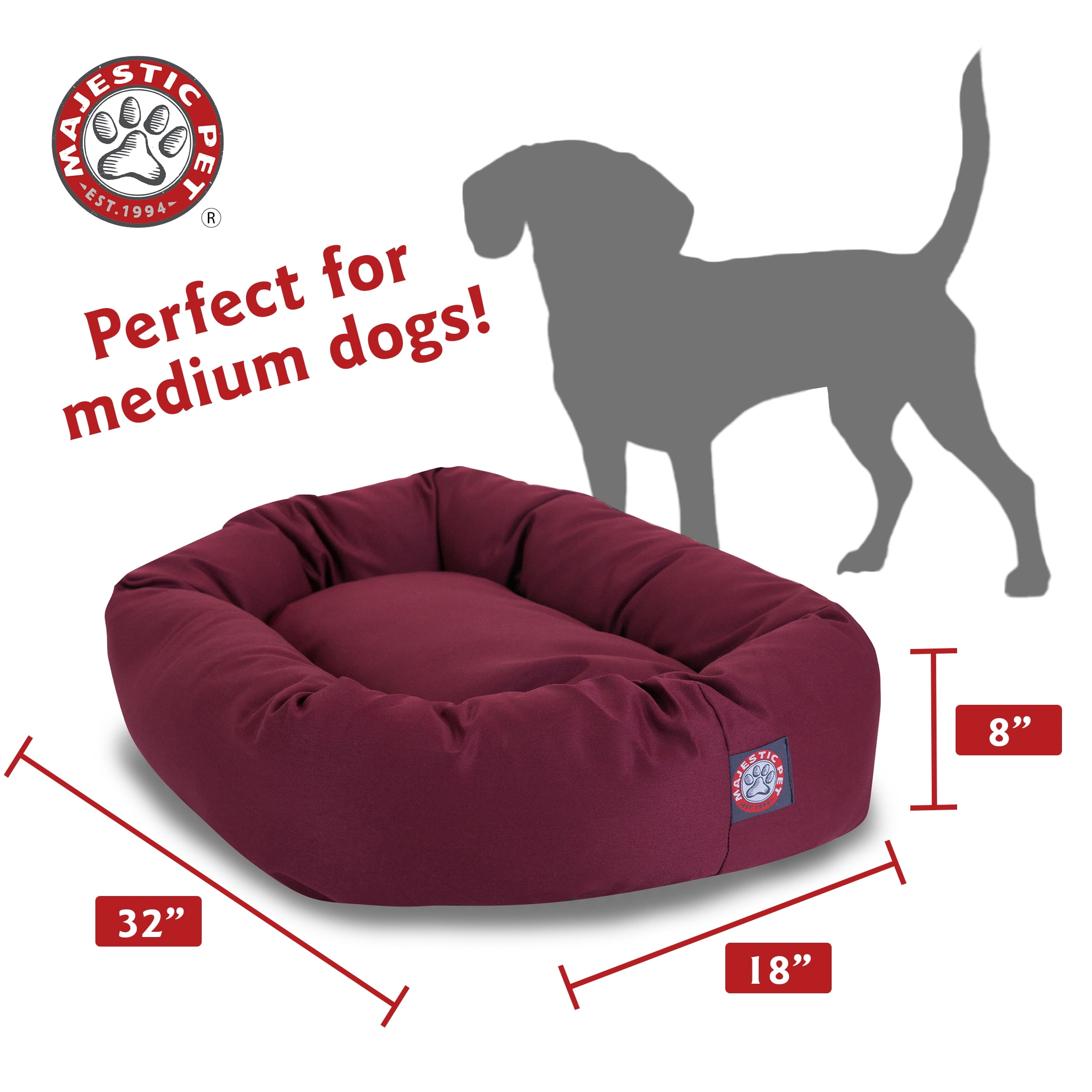 Majestic Pet Poly/Cotton Bagel Pet Bed for Dogs, Calming Dog Bed Washable, Medium, Burgundy