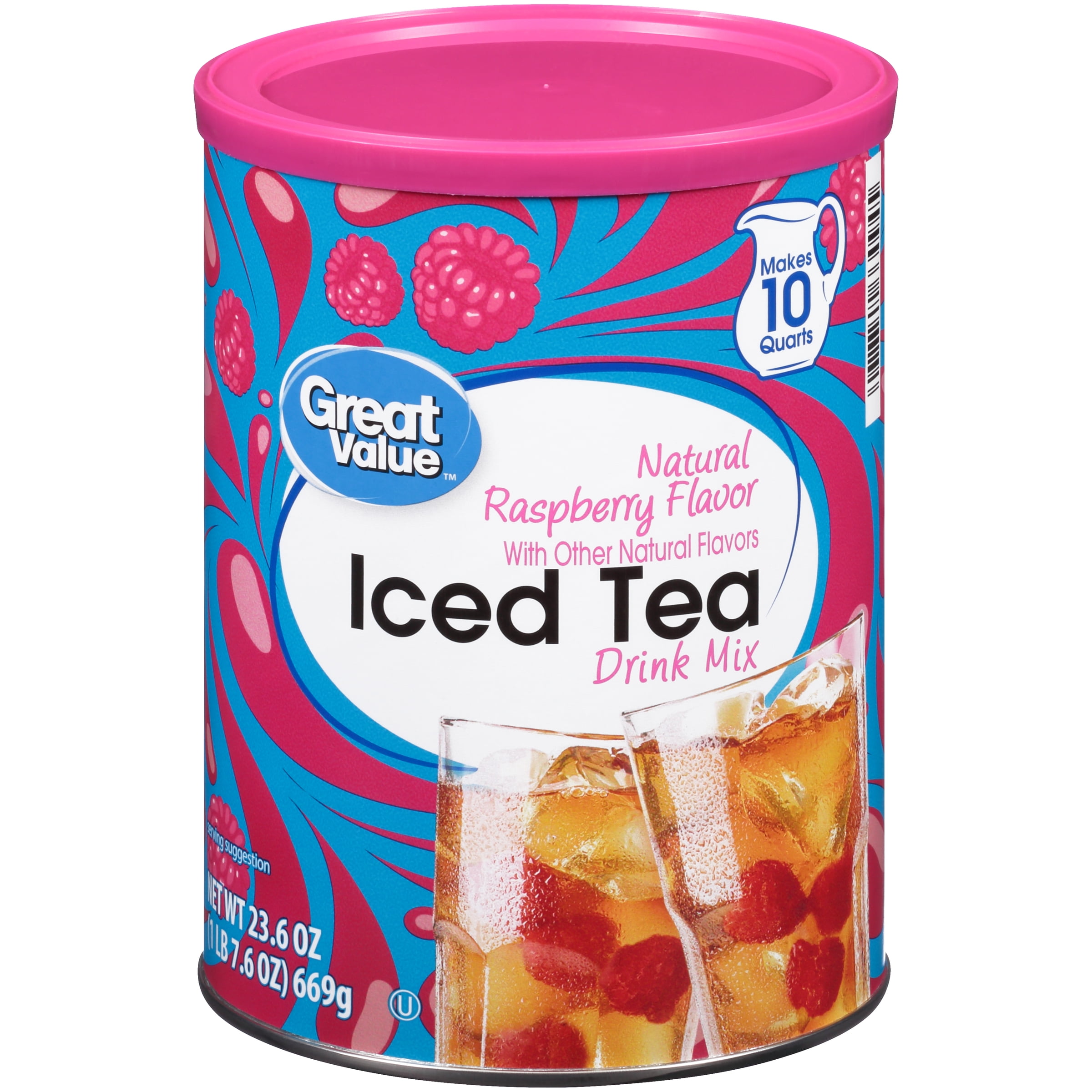 (4 pack) Great Value Natural Raspberry Flavor Iced Tea Drink Mix, 23.6 oz Herbal Tea
