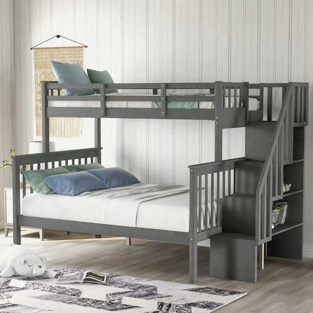 Twin Over Full Bunk Bed Solid Wood, Dorel Living Airlie Solid Wood Bunk Beds Twin Over Full With Ladder And Guard Rail Slate Gray