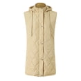 thumbnail image 5 of larppty Long Puffer Vest Women Sleeveless Hooded Puffer Jacket Lightweight Quilted Jackets Winter Warm Zip Up Coat Outerwear (Khaki, S), 5 of 9