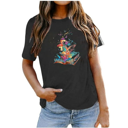 

Clearance Blouses for Women Fashion 2023 Women s Fashion Printed Loose T-shirt Short Sleeves Blouse Round-Neck Casual Tops Maternity Blouses Black M