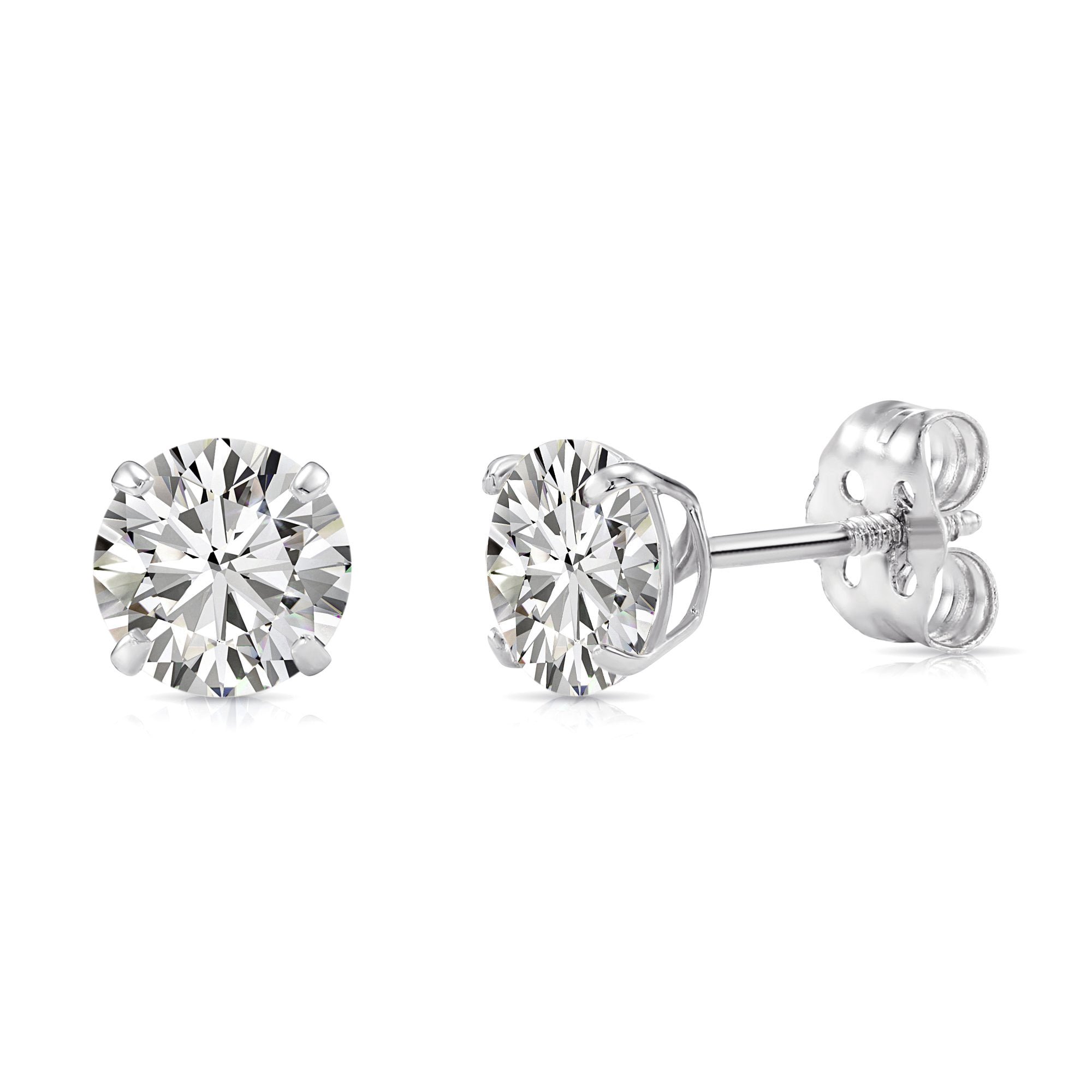 Tilo Jewelry 14K White Gold Solitaire Round CZ Stud Post Earrings with Secure Screw-backs | 5mm | Classic Everyday Earrings | Women, Men, Unisex