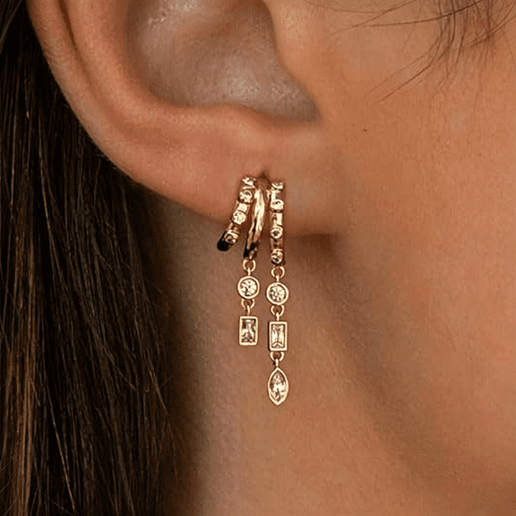 DESIGNICE Dainty 14K Gold Plated Dangle Earrings-Triple Huggie Hoop,Cross Moon Star Drop