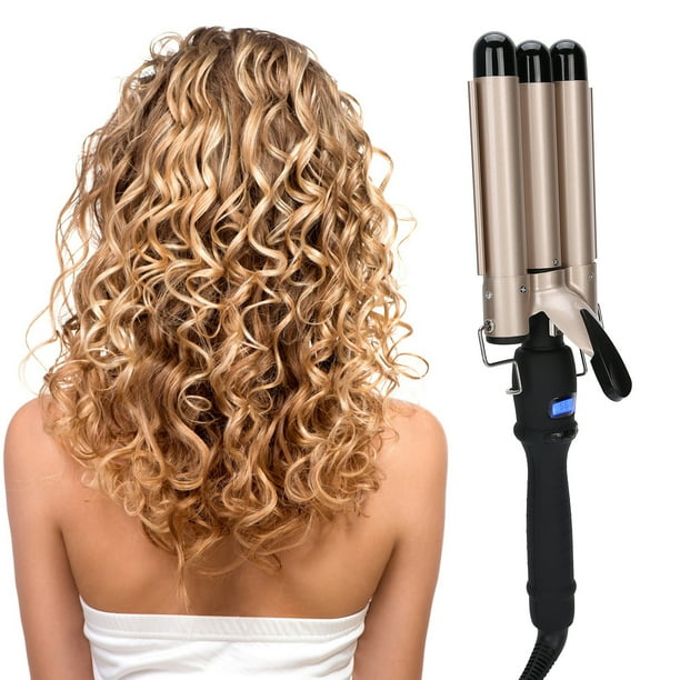Rizador de 3 Barriles Varita Rizadora de Pelo Rizador de Hierro Rizador de Triple Barril Temperatura Ajustable Rizador Portátil Plancha Para El Cabello Ondas de Playa