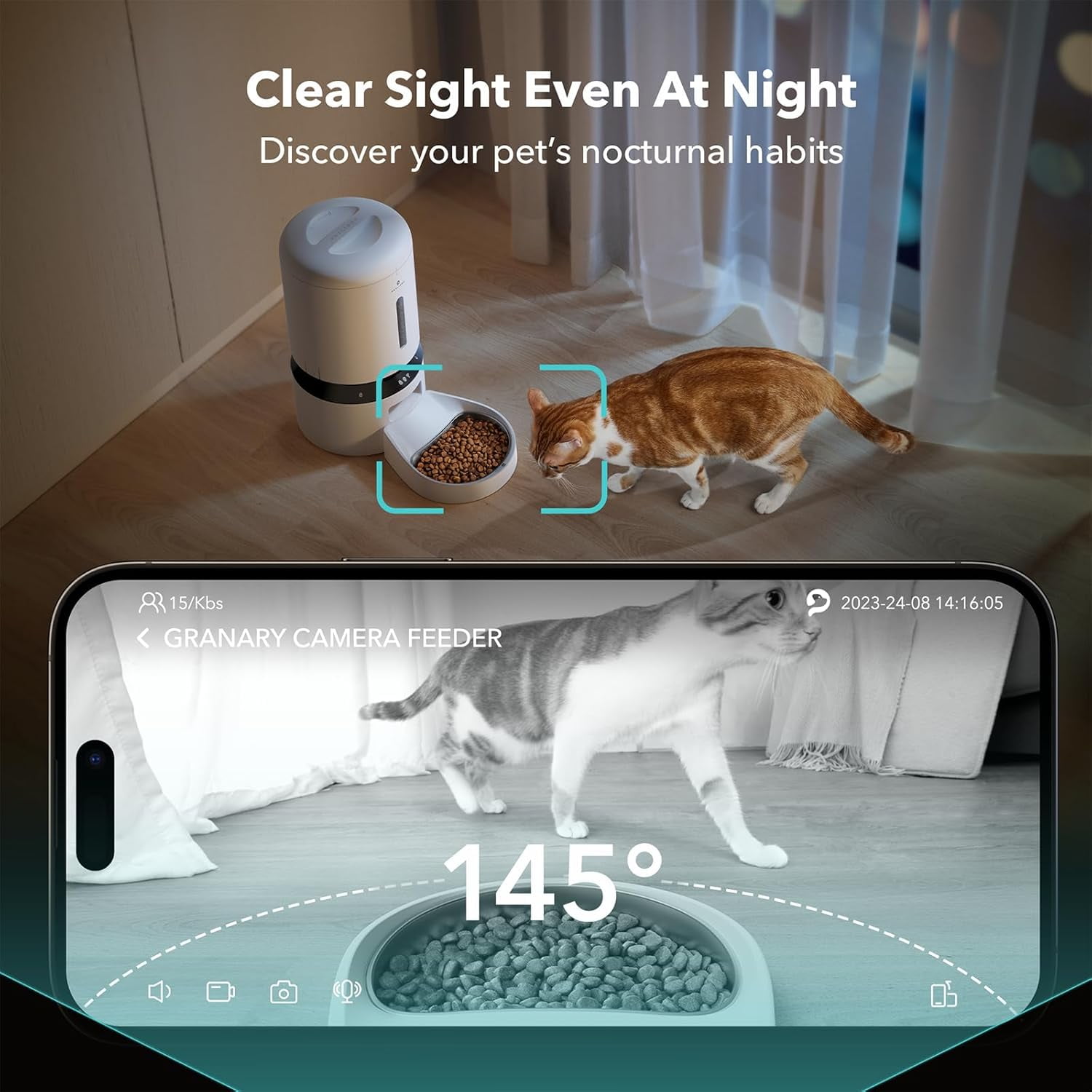 Petlibro Granary WIFI 2.4g & 5G Automatic Cat & Dog Feeder + 3 Pet Food Desiccant Bags, White, 5-L