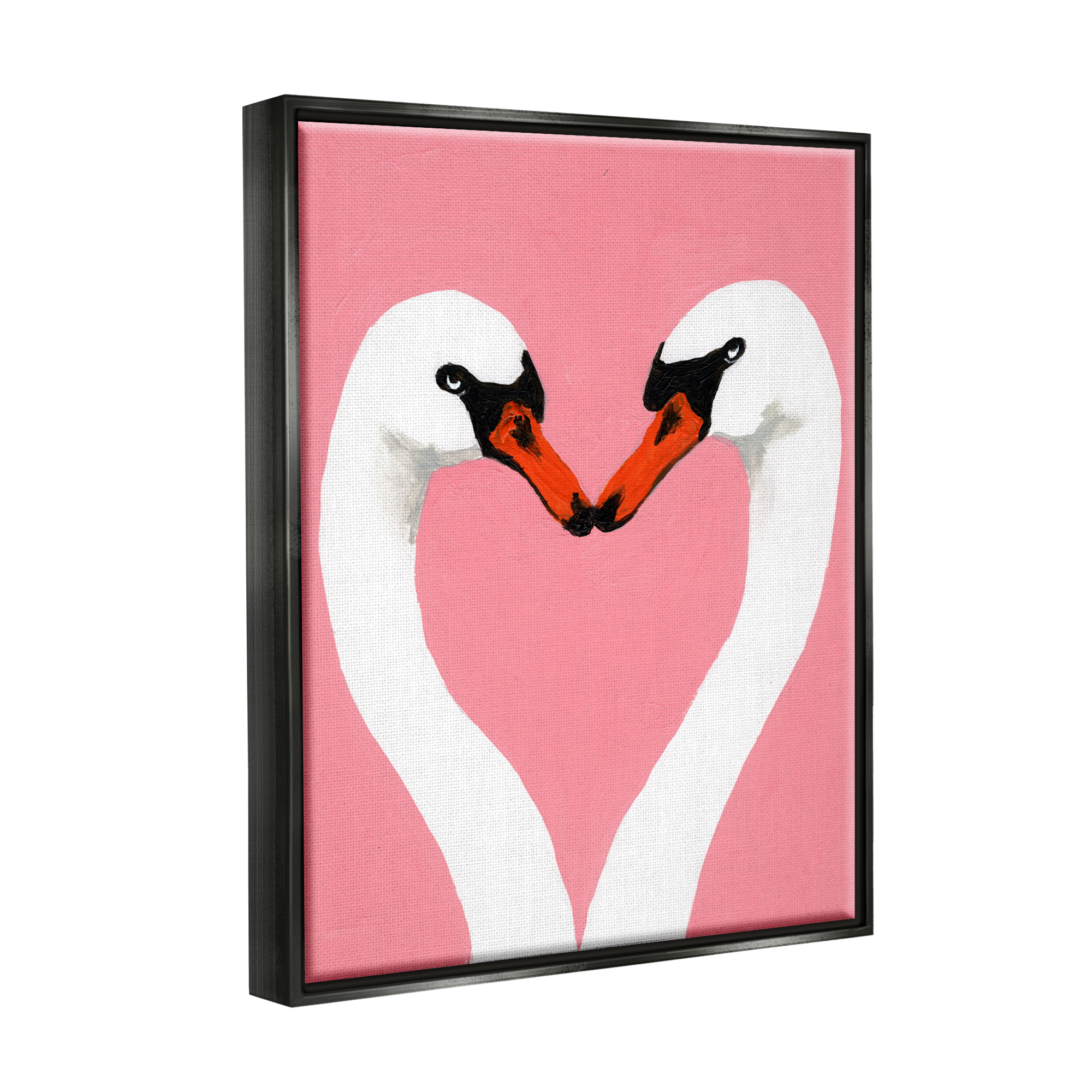 Stupell Industries Pink Swan Beaks Heart Shape Animals & Insects Painting Black Floater Framed Art Print Wall Art