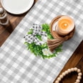 thumbnail image 3 of Rustic Home Table Runner - 60 Inch Long Green Eucalyptus Leaves Wreath Wooden Plaid Cotton and Linen Blended Dress Scarves Farmhouse Table Runner for Kitchen Dining, Coffee Table, 13" x 60", 3 of 8
