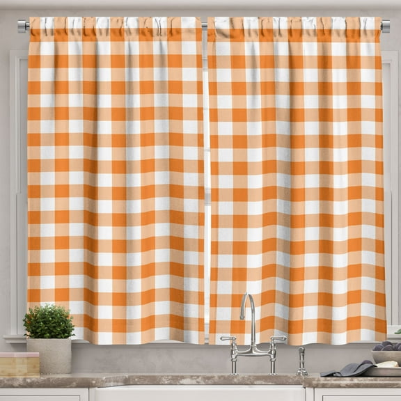 Ambesonne Plaid Kitchen Curtains, Lumberjack Buffalo Checks Art, 55"x36", Marigold and White