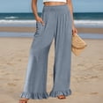 thumbnail image 2 of KHONTS Women's Wide Leg Pants High Waist Ruffle Hem Casual Loose Cropped Trousers Solid Color Lightweight Pants for Daily Wear Light Blue XXL, 2 of 4
