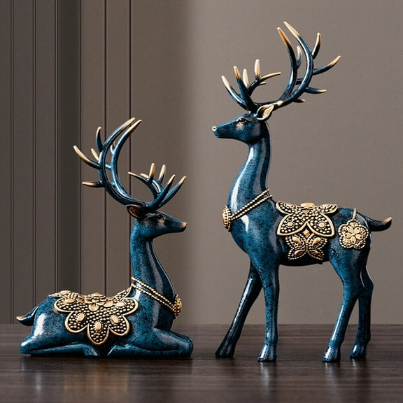Modern Sika Deer Figurines, A Pair of Sika Deer Statues, Decorative Figurine, Sika Deer Ornaments, Blue Deer Figurine Home Decor Resin Sculpture Decorative Gifts