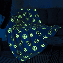 Glow in The Dark Throw Blankets Football Baseball Blanket Luminous Magical Soft Plush Light Grey Fleece Blanket for Girls Boys Kids Birthday Christmas Adult Gifts Large 50" X 60" (Football Baseball)