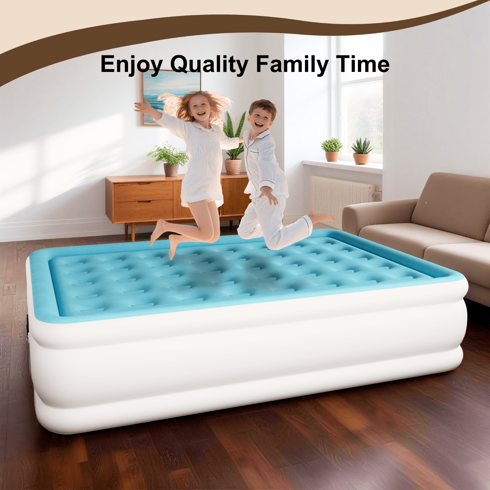 Full Air Mattress with Built-in Pump - 18" Extra Thick Inflatable Bed for Camping & Home,Light Blue,3-Min Self Inflating with Carrying Bag.