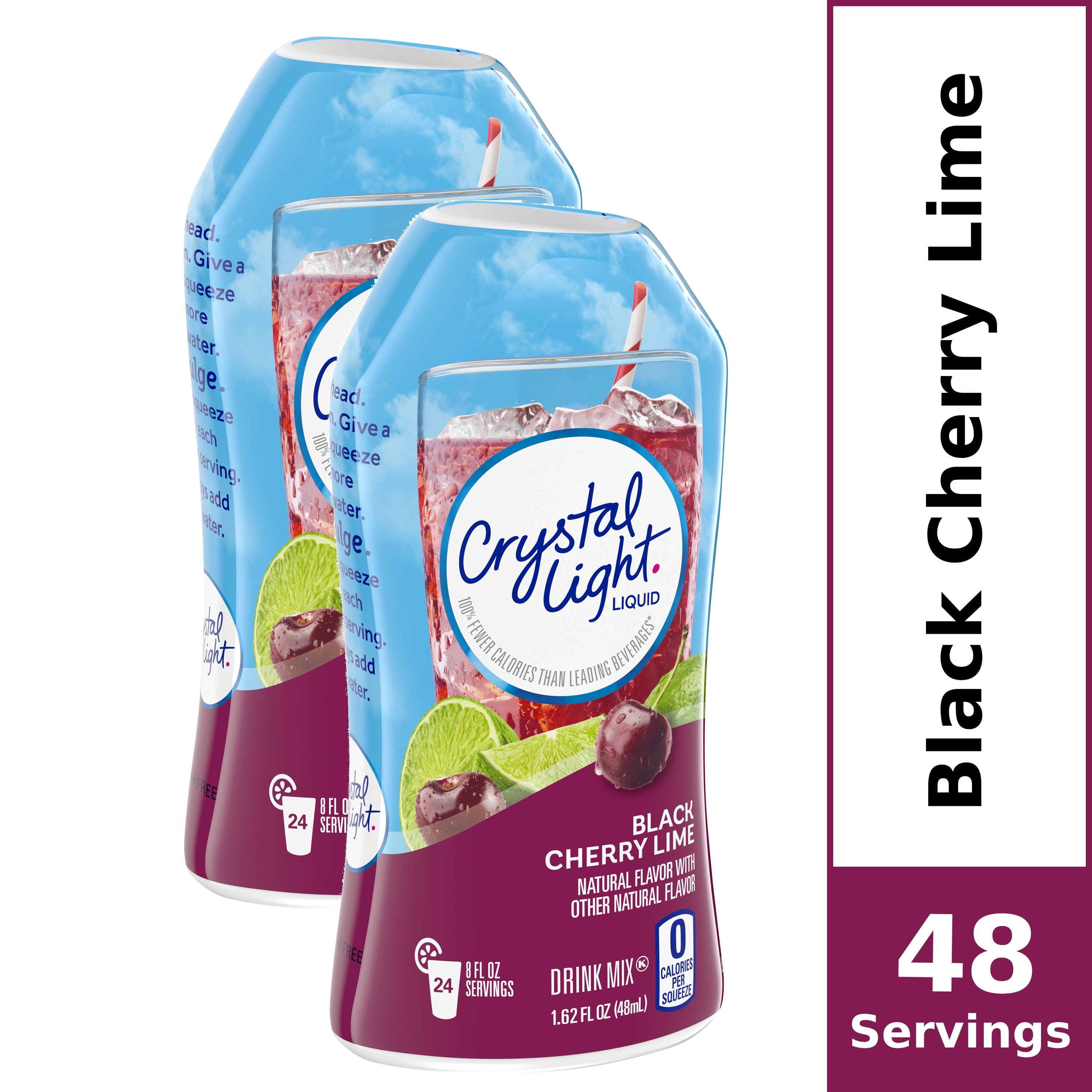 (2 Pack) Crystal Light Black Cherry Lime Sugar Free, Caffeine Free Liquid Water Enhancer, 1.62