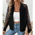thumbnail image 5 of Bomber Jacket Women Varsity Casual Zip Lace Embroidery Long Sleeve Fall Fashion Short Outerwear with Pockets, 5 of 6