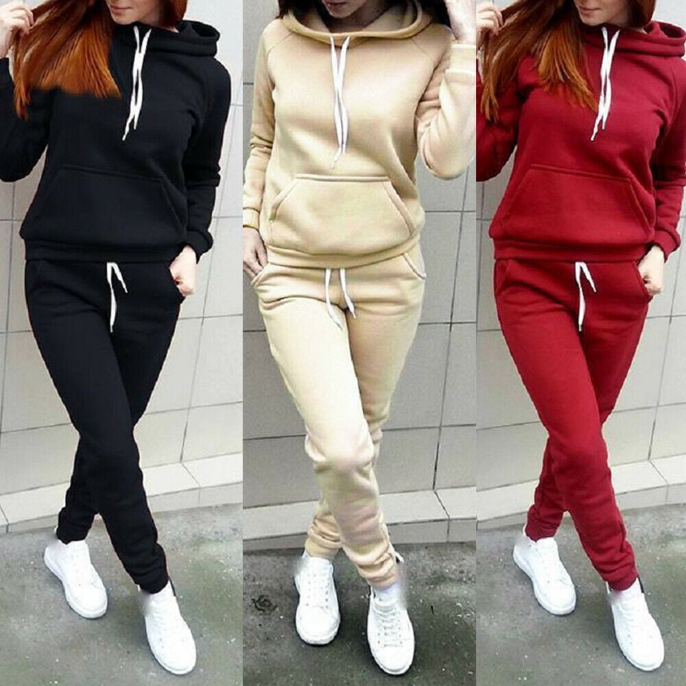 Womens Comfy Long Sleeve Tracksuit Set Pollover Sweatshirt Trousers Sweat Suit 