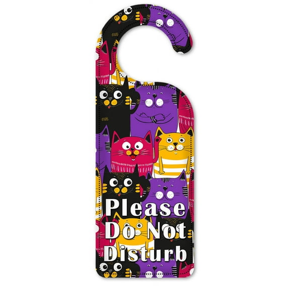 Do Not Disturb Door Knob Hanger Sign - Black, Purple & Orange Cat Toss