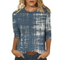 thumbnail image 2 of Baikeli Chemises pour Femmes Liquidation T-Shirt Imprimé à Col Rond à Manches Trois Quarts Haut Ample Manches 3/4 Hauts pour Femmes, 2 of 4