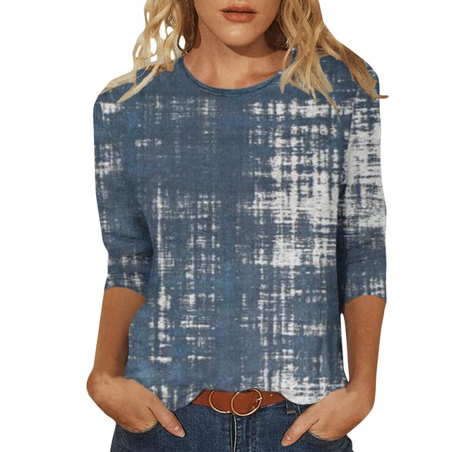 Baikeli Vente Hauts pour Femmes T-Shirt Imprimé à Col Rond à Manches Trois Quarts Haut Ample Robe à Manches 3/4 pour Femmes
